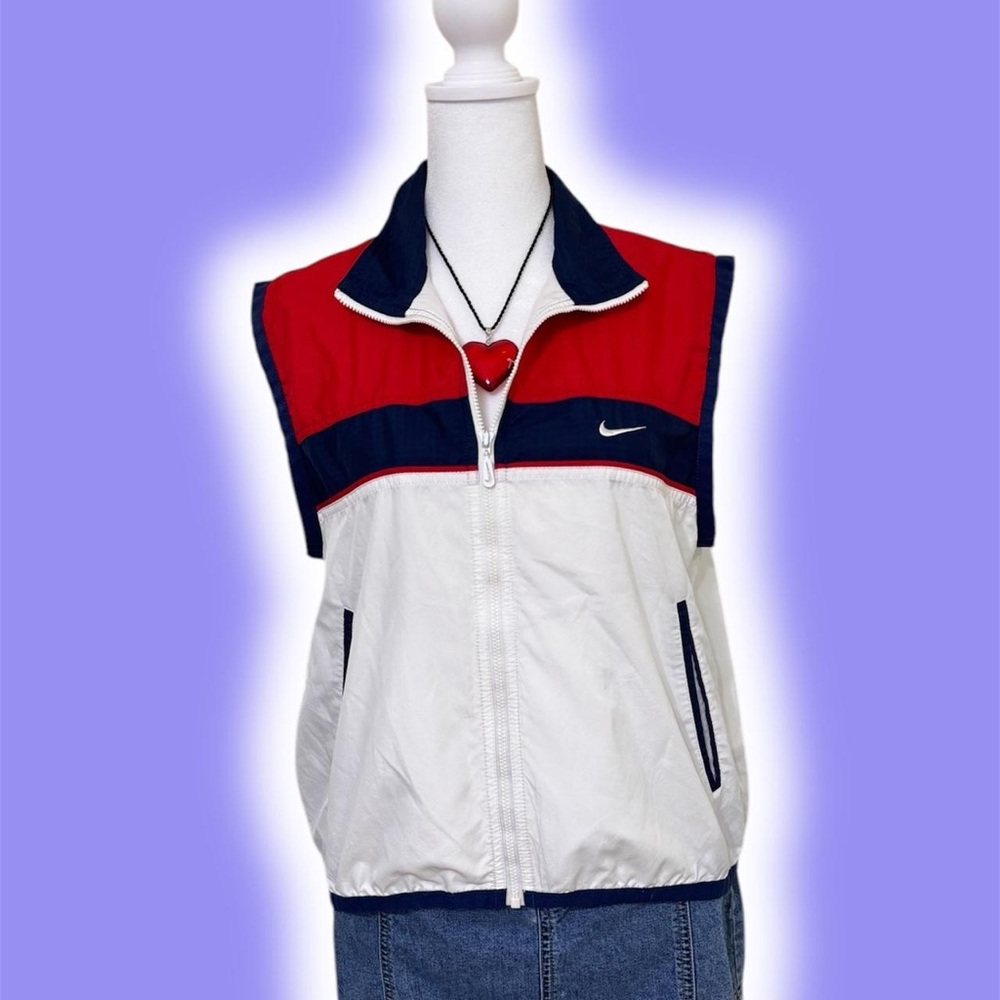 Nike Red and White Zip-Up Windbreaker Vest